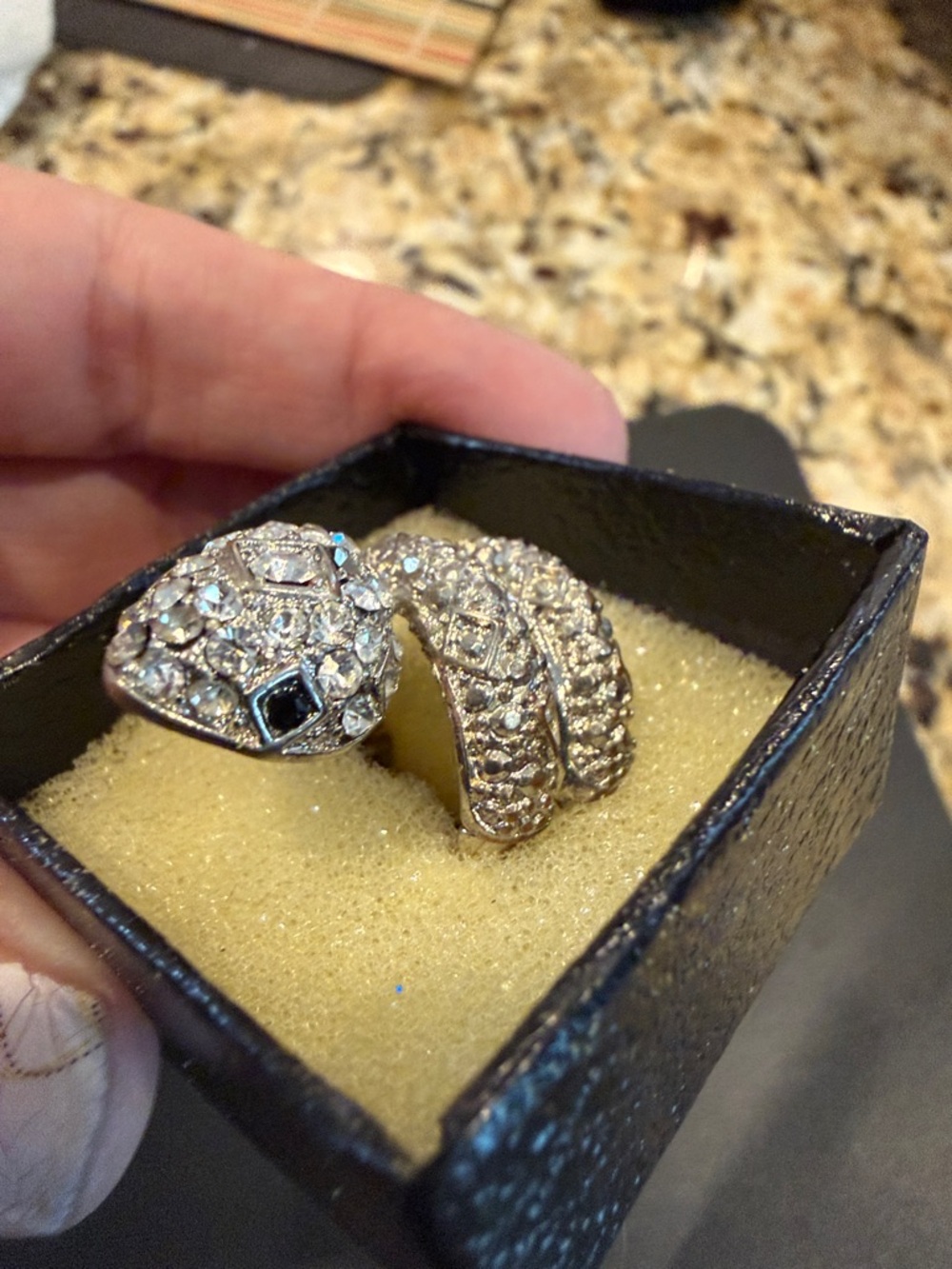 Rhinestone Snake Statement Ring - Silver Tone - Picture 4 of 4